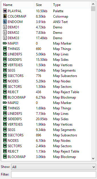 The default entry list (DOOM2.WAD)