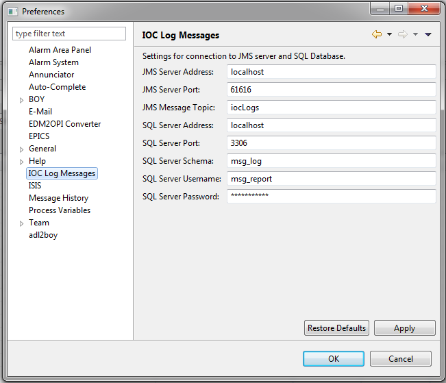 Log preferences