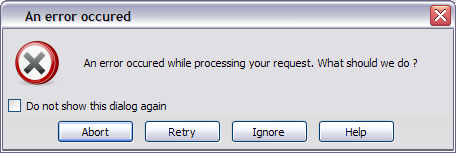 A box with an existing icon, a help button, and the "Do not show this dialog again" checkbox