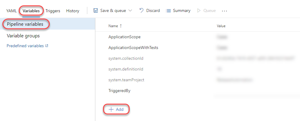 Configure Build Pipeline variables