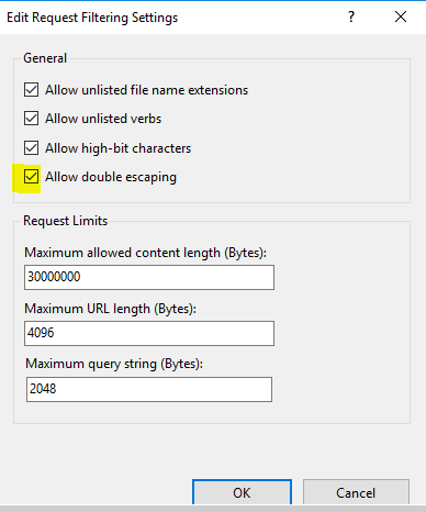 Request Filtering settings