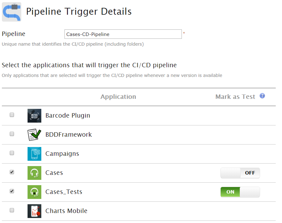 Configure applications that trigger the CI/CD pipeline