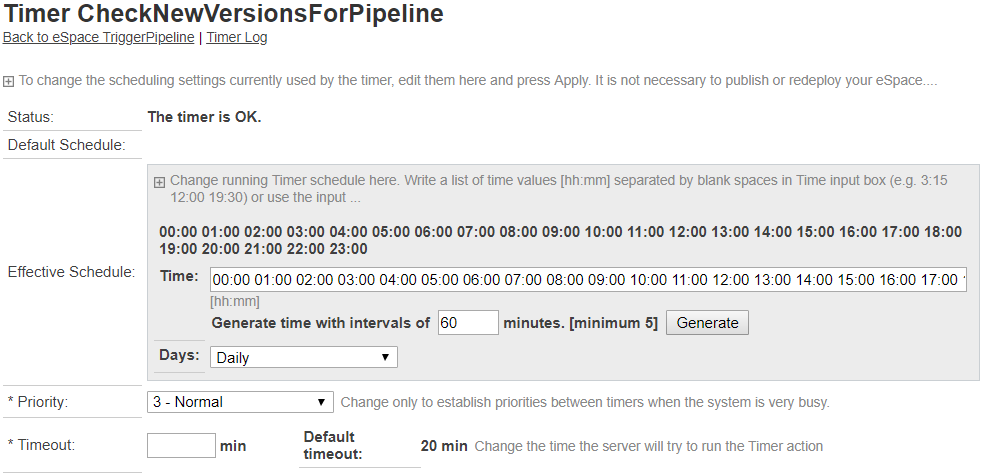 Configure timer CheckNewVersionsForPipeline