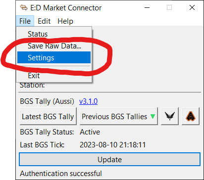 EDMC Settings Menu