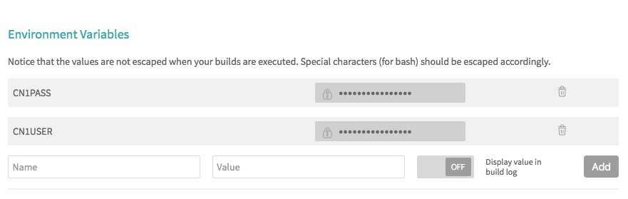 Travis environment variables