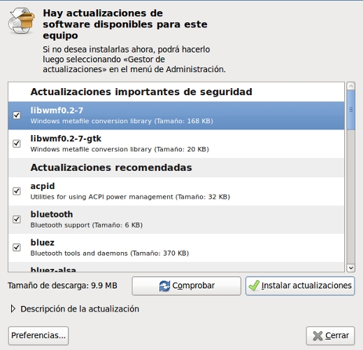 Instalar actualizaciones