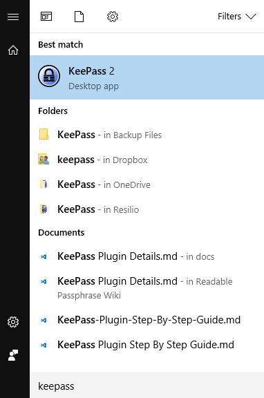 Start KeePass - Windows 10