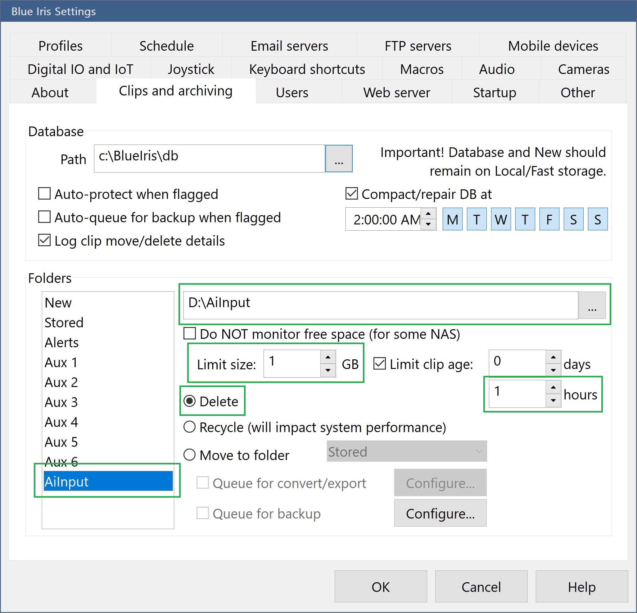 BlueIris snapshot folder configuration