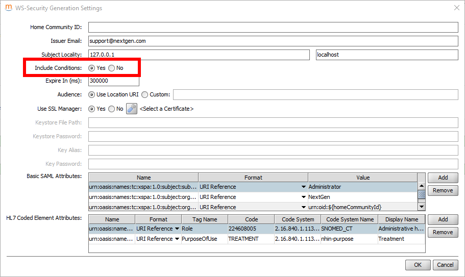 WS Security Generation Settings