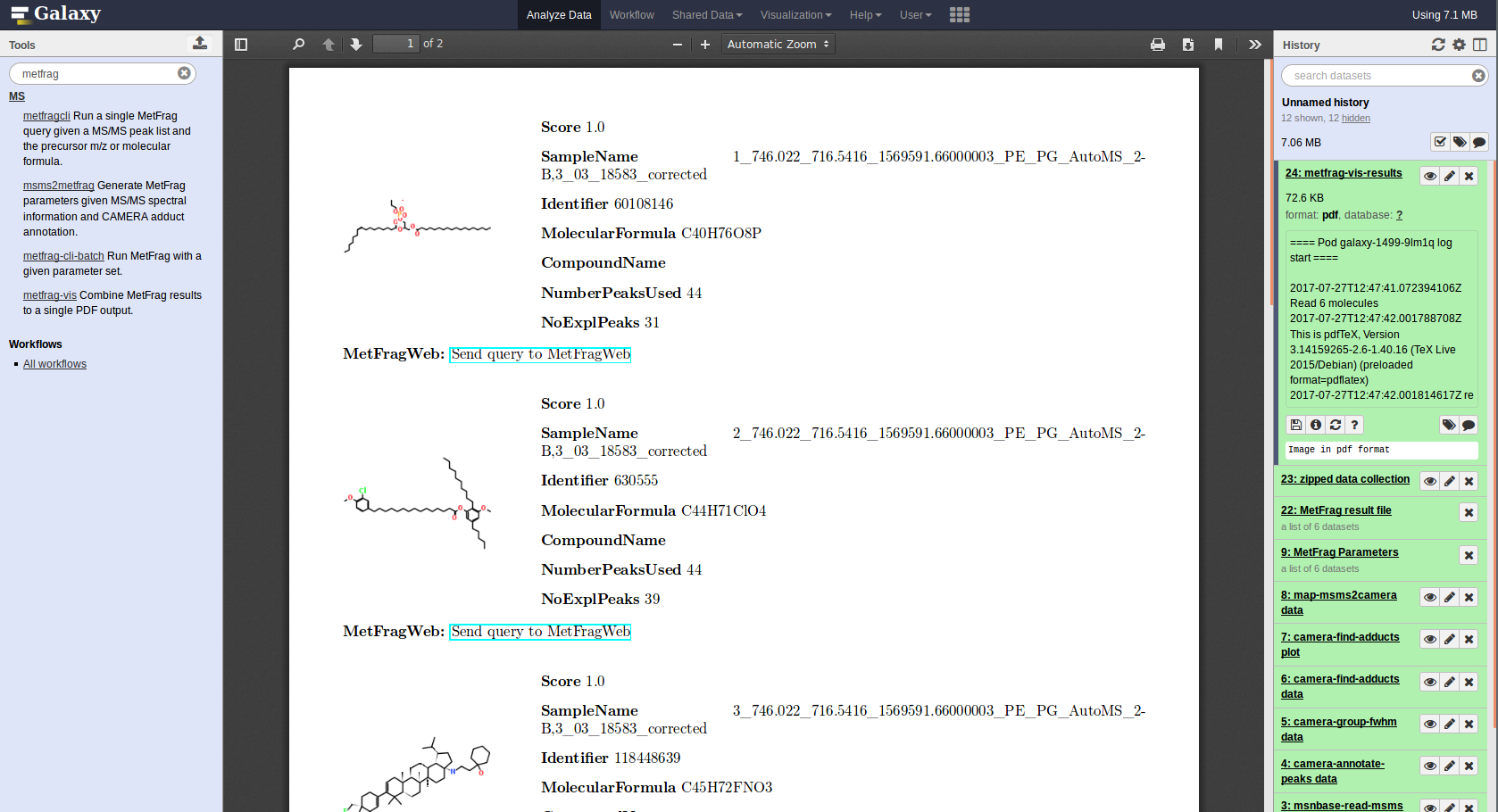 MetFrag Galaxy Workflow