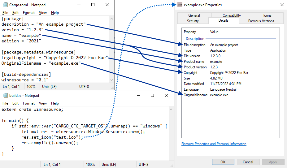 How winresource sets the properties of a portable executable