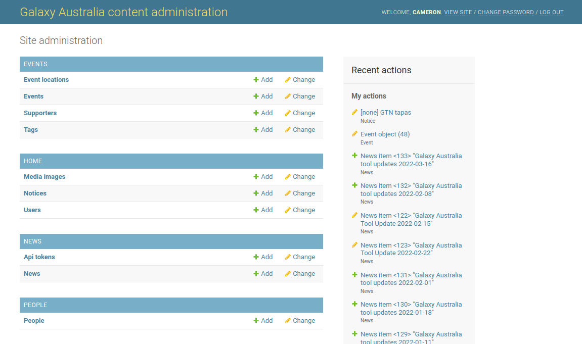 Admin panel