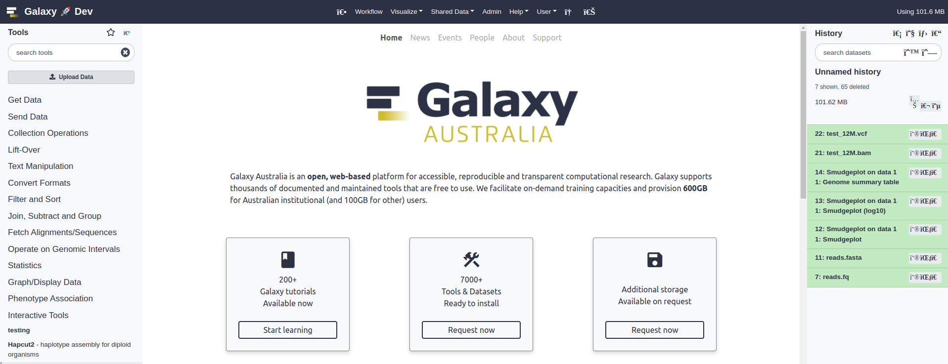 Galaxy default landing page